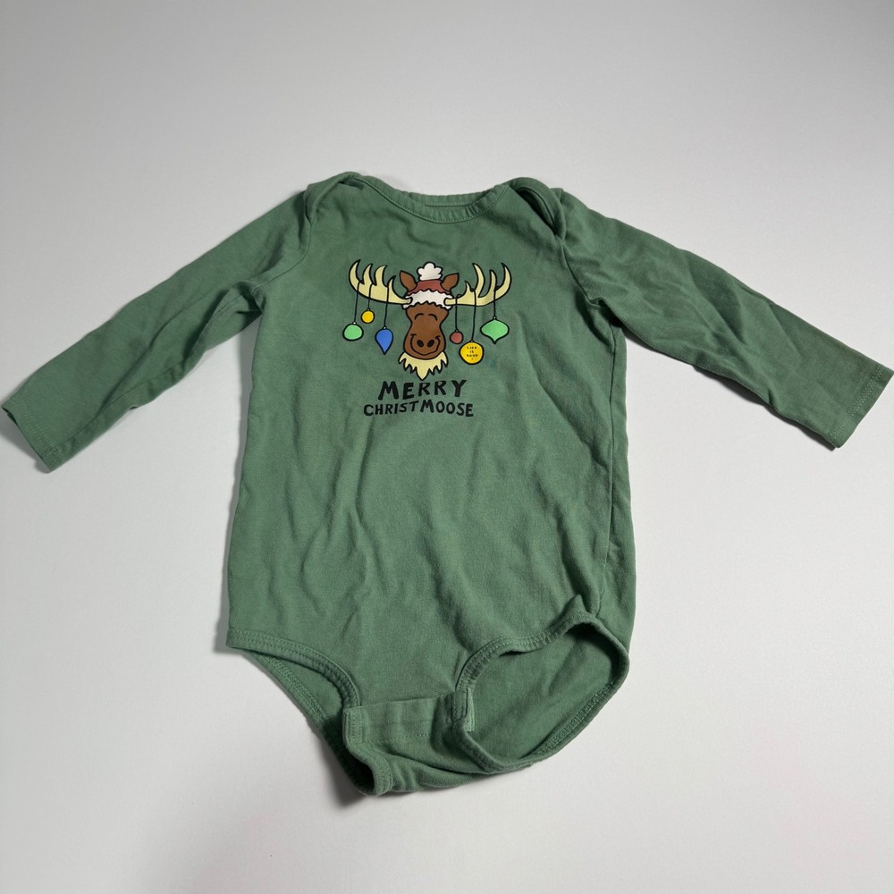 Life is Good 100% Cotton Merry Christmoose Green Long Sleeve Bodysuit 12-18M